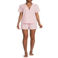 Ženski pidžama Set kratkih rukava s kratkim rukavima, gornji dio i kratke hlače, 2 komada