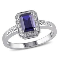 Miabella Women's 1- ct. Stvoren plavi safir i dijamantni sterling srebrni halo zaručnički prsten