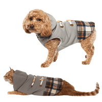 Odjeća za pse za pse: siva Karirana jakna s kapuljačom s kapuljačom s kapuljačom, veličina