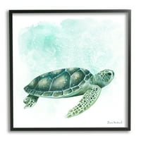 Stupell Industries Speckled Green Sea Turtle Morski život Slikarstvo Grafička umjetnost Crna uokvirena umjetnička