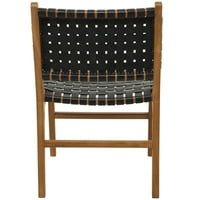 Moderna stolica za blagovanje u A-listi s poliranom smeđom tikovinom i pletenim sjedalom od crne kože, 21 SH 33v