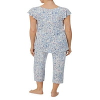 Ženski pidžama Set od dresa s lepršavim rukavima i Kapri hlačama