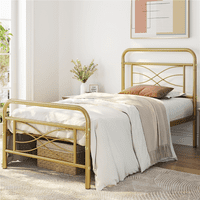 EasyFashion Avery Vintage Metal Twin Bed s Criss-Cross Design, Antique Gold