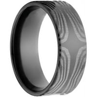 Ravni crni cirkonijev prsten s laserskim uzorkom Mokume