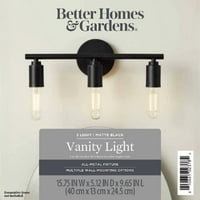 Bolji domovi i vrtovi 16 Moderno 3-svjetlosno mat crno Vanity Light, tri t LED žarulje uključuju