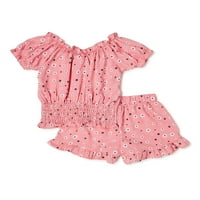 Djevojke ružičaste djevojke cvjetni vrh i ruffle kratke hlače, dvodijelne set odjeće, veličine 4-14