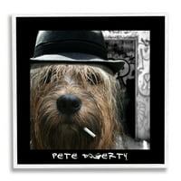Pete dogerti glazbenik sa smislom za humor, šešir, cigareta, fotografija psa u bijelom okviru, zidni tisak, dizajn