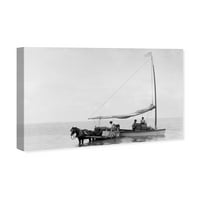 Pomorska i obalna zidna umjetnost na platnu veslaj u čamcu, pomorska plovila-Crna, bijela