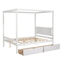 Aukfa Full Canopy Platform Bed s ladicama, krevet za skladištenje drva za odrasle djece - bijela