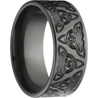Ravni crni cirkonijev prsten s mljevenim keltskim uzorkom