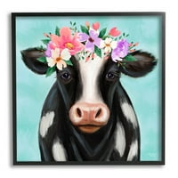 Stupell Industries Farma krava cvjetni tirkizni cvjetovi Slikanje crne uokvirene umjetničke print art, dizajn Elizabeth
