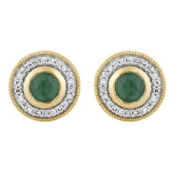 10K Zlatni smaragd i karat T.W. Naušnice dijamantnih milgrain halo
