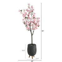 Gotovo prirodno 6 'Umjetno stablo cvjeta trešnje u sivoj sadici sa stalkom