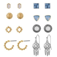 Vremenski i TRU ženski nakit, mješovite metalne naušnice, obruči s plavim kamenom, parovi