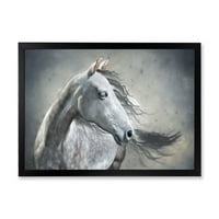 Designart 'crno -bijeli portret seoske kuće divljeg konja uokviren umjetničkim tiskom