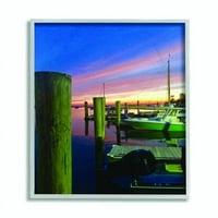 Stupell Industries Lake Boat Dock Sunset Sunset Plava narančasta fotografija uokvirena zidna umjetnost Michelle