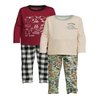 Wonder Nation Toddler Dugi rukavi i plišane hlače set pijama, 4-komad, veličine 2T-5T