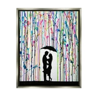 Moderna romantična kiša silueta Sažetak grafičke umjetnosti sjaj siva uokvirena umjetnička print zidna umjetnost