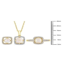 1- Carat T.G.W. Opal i Carat T.W. Diamond 10KT žuto zlato 3-pc kvadratni halo prsten, naušnice i privjesak s lancem