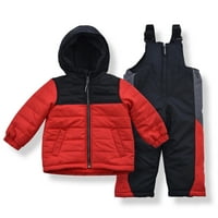 Arctic Quest Boy Boy Blok Block Schujeva jakna i skijaški set s snowsoit -a - Veličina 2T, crvena