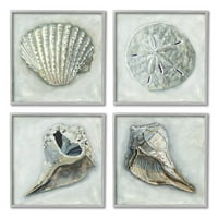 Stupell Industries detaljno oceanski školjke Ocean Life slikanje siva uokvirena umjetnička tiskana zidna umjetnost,