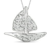 Ogrlica srebrnog lanca za žene -. Ogrlica za srebrne brodove s pjenušavim originalnim 0. CTW bijeli dijamanti -
