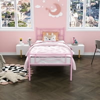 Yoneston Kids Pink Metal Platform Okvir s dvostrukim krevetom s uzglavljem i pločom za djevojčice namještaj za spavaće