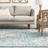 Tradicionalni tepih u orijentalnom stilu za dnevnu sobu u plavo-sivoj, kremastoj boji lako se čisti