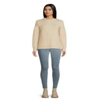 Ženski džemper s okruglim vratom s bočnim gumbima U donjem dijelu leđa, srednje težine, veličine u donjem dijelu