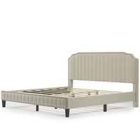 Moderna lanena tapecirana platforma za krevet Kralj drveni okvir s glavom s glavom za nokte - nije potrebno BO proljeće