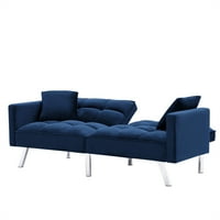 Aukfa futon kauč kauča za dnevnu sobu, kauč za spavaće sofe, 74 '' baršunasti kauč s jastucima- mornarsko plava