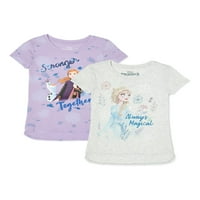 Disney Frozen Girls Elsa & Anna Glitter Grafičke majice, 2-pak, veličine 4-16