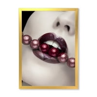 DesignArt 'Biseri kroz usta s modernim uokvirenim umjetničkim printom usana usana