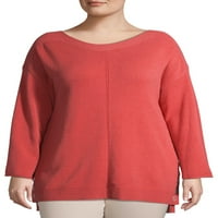 Terra & Sky Women's Plus veličine džemper za vrat s oblogom gumba