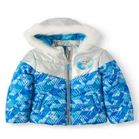 Smrznuta metalna i tiskana skijaška jakna s krznom kapuljačom
