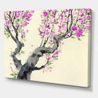 Dizajnirati 'Japansko stablo s ljubičastim cvjetovima na' Tradicionalno platno zidna umjetnička tiska