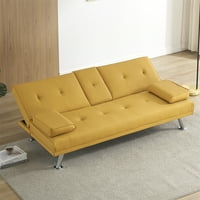 Aukfa kožni futon kabrioletni kašični krevet za kućni ured, držači šalice blizanačke veličine, žuta